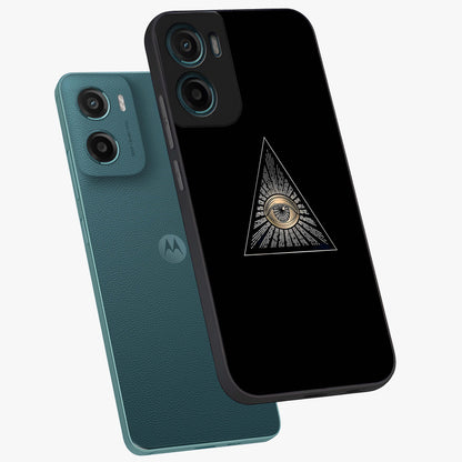 Illuminati Evil Glass Case displayed in angled mockup highlighting dark occult inspired design with bold aesthetic style.