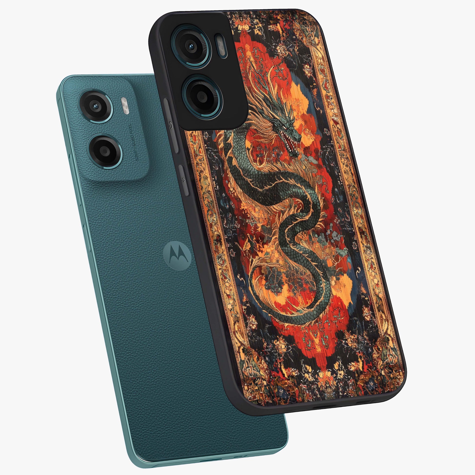 Inferno Dragon Soul Glass Case displayed in angled mockup highlighting powerful dragon illustration with inferno aesthetic.