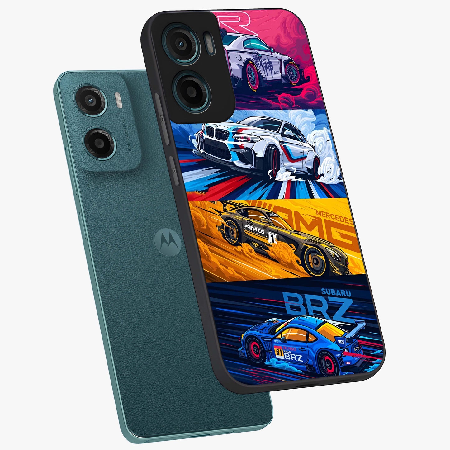 JDM Sports Car Glass Case displayed in angled mockup highlighting sleek Japanese racing car design with automotive aesthetic.