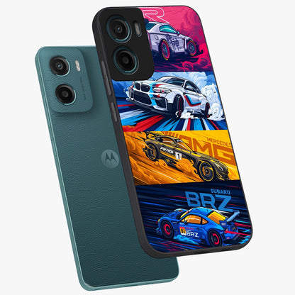 JDM Sports Car Glass Case displayed in angled mockup highlighting sleek Japanese racing car design with automotive aesthetic.