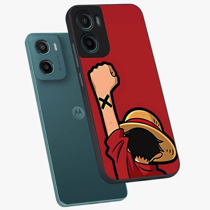 Luffy X Spirit Glass Case displayed in angled mockup highlighting powerful anime design with energetic action aesthetic.