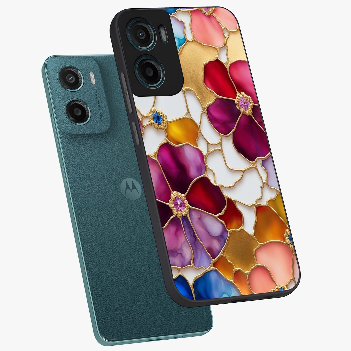 Marble Flower Pattern Glass Case displayed in angled mockup highlighting elegant marble floral design with modern aesthetic.