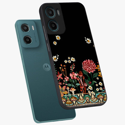 Midnight Bloom Pattern Glass Case displayed in angled mockup highlighting elegant flower design with midnight aesthetic style.