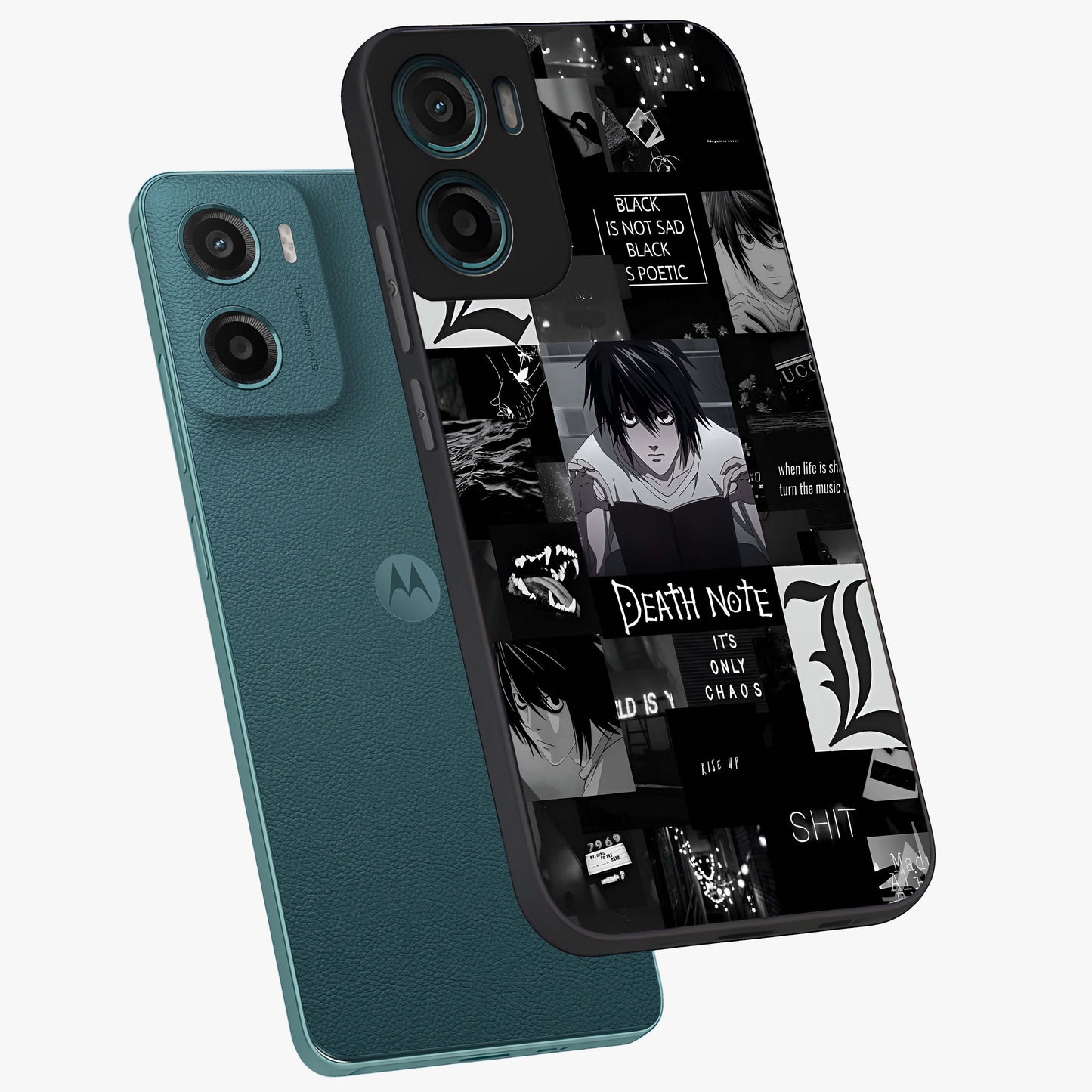 Midnight Chaos Mind Glass Case displayed in angled mockup highlighting chaotic artistic design with dramatic midnight aesthetic.