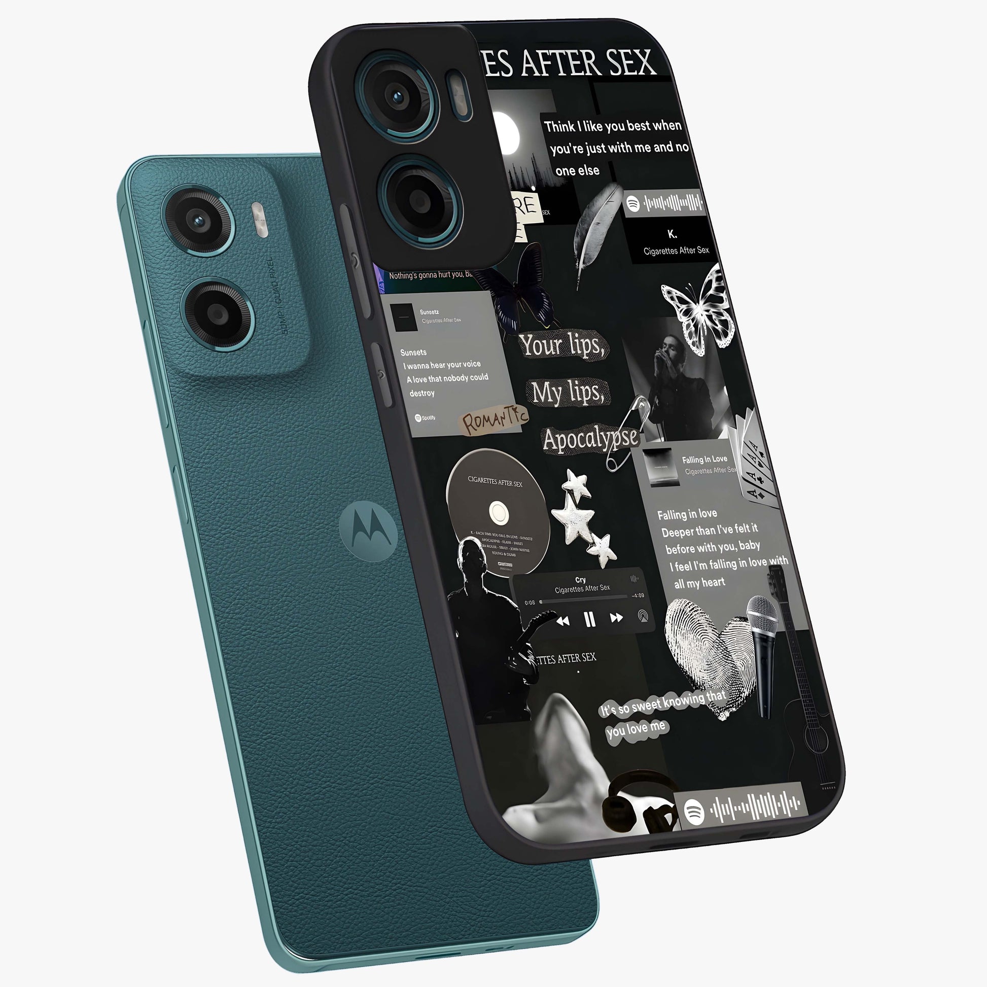 Midnight Love Echo Glass Case displayed in angled mockup highlighting elegant love inspired design with deep aesthetic style.