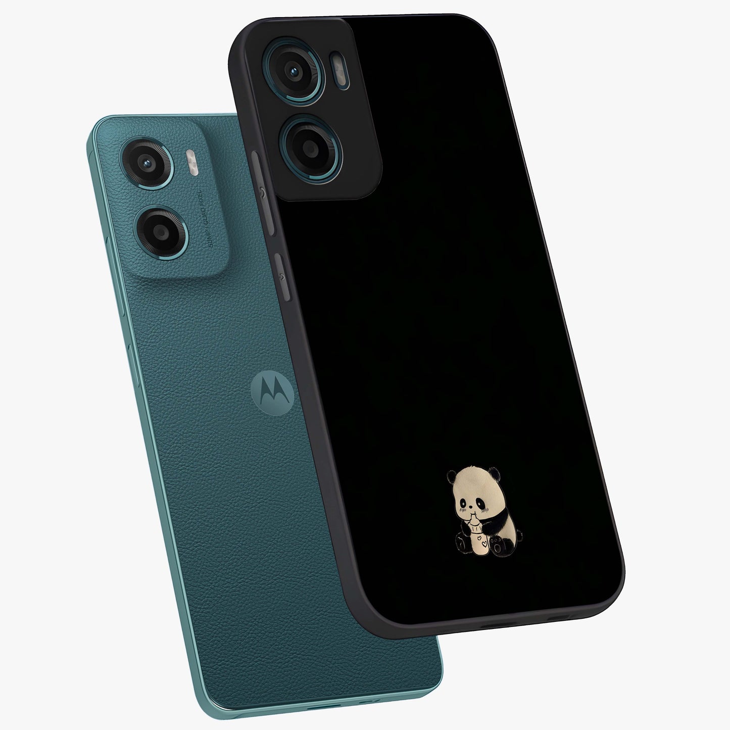 Midnight Panda Love Glass Case displayed in angled mockup highlighting adorable panda illustration with midnight aesthetic.
