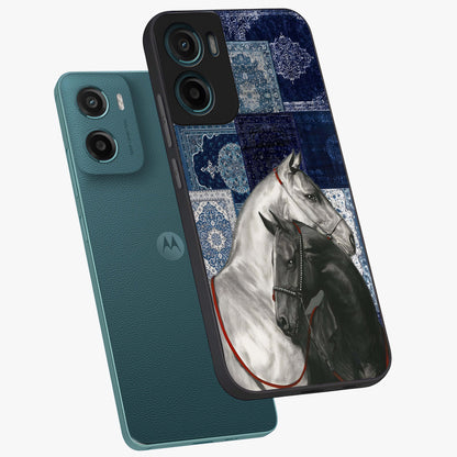 Midnight Stallion Blues Glass Case displayed in angled mockup highlighting powerful stallion illustration with deep midnight tones.