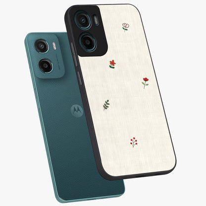 Minimalistic Blue With White Flower Pattern Glass Case displayed in angled mockup highlighting simple floral design with minimal aesthetic.