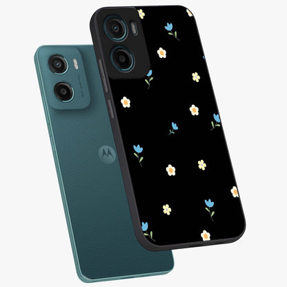 Minimal Petal Whispers Glass Case displayed in angled mockup highlighting delicate petal design with clean minimal aesthetic.