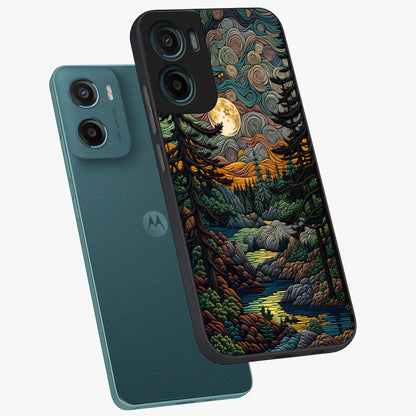 Moonlight Forest Dream Glass Case displayed in angled mockup highlighting dreamy forest design with glowing moon aesthetic.