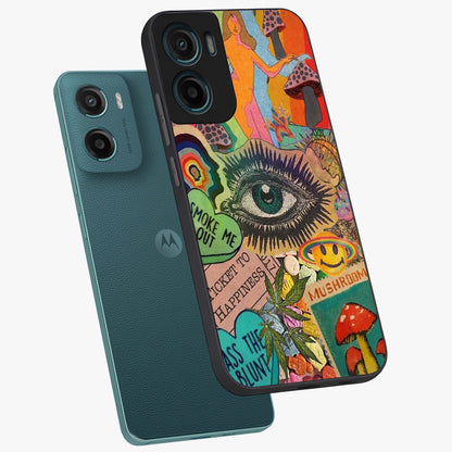 Mystic Eye Wonderland Glass Case displayed in angled mockup highlighting magical eye illustration with dreamy aesthetic.