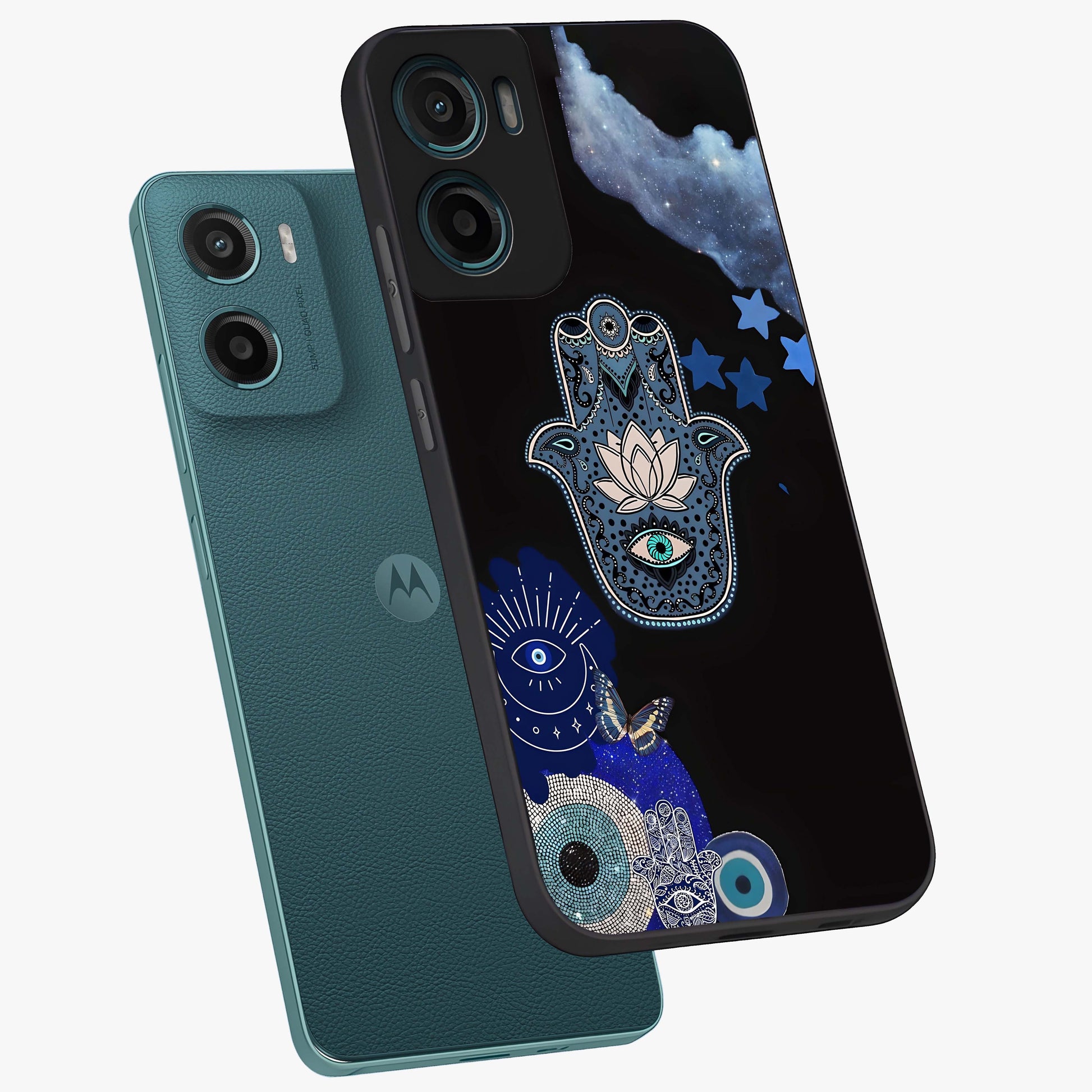 Mystic Hand Aura Glass Case displayed in angled mockup highlighting magical aura design with spiritual aesthetic style.