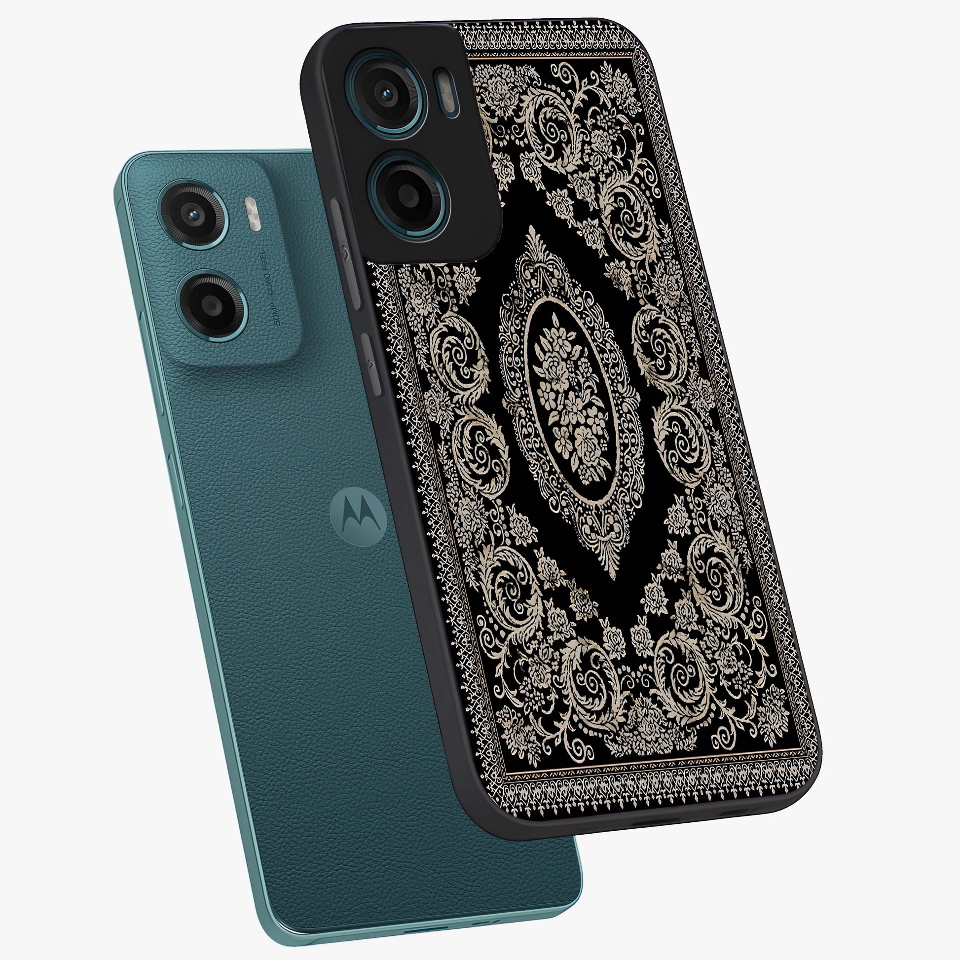 Noir Bloom Elegance Glass Case displayed in angled mockup highlighting refined flower design with stylish noir aesthetic.