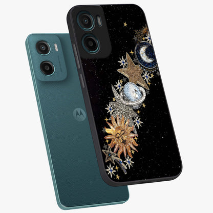 Pearls Universe Object Glass Case displayed in angled mockup highlighting celestial pearl design with dreamy aesthetic.