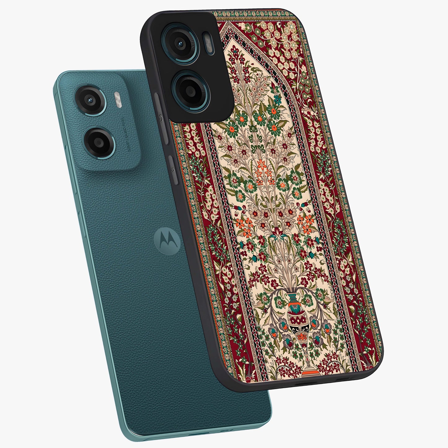 Persian Inspired Glass Case displayed in angled mockup highlighting intricate traditional design with elegant cultural aesthetic.