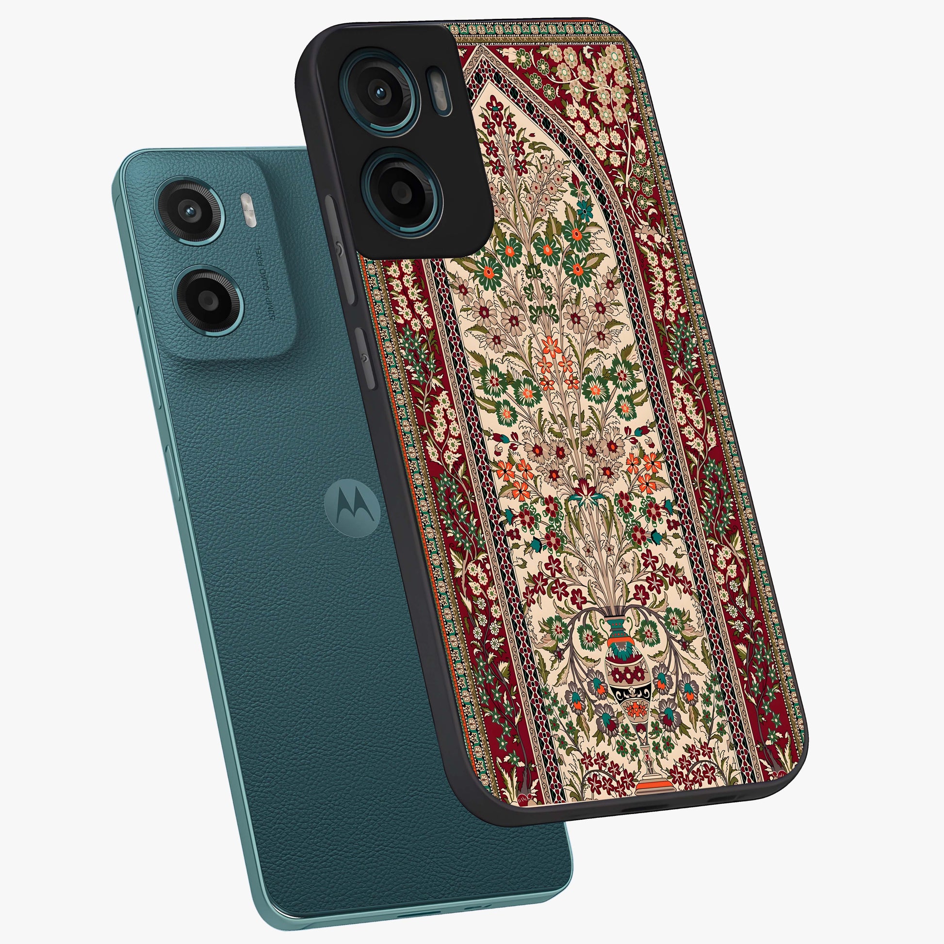 Persian Inspired Glass Case displayed in angled mockup highlighting intricate traditional design with elegant cultural aesthetic.
