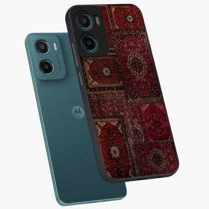 Persian Velvet Tale Glass Case displayed in angled mockup highlighting ornate textile inspired design with royal aesthetic.