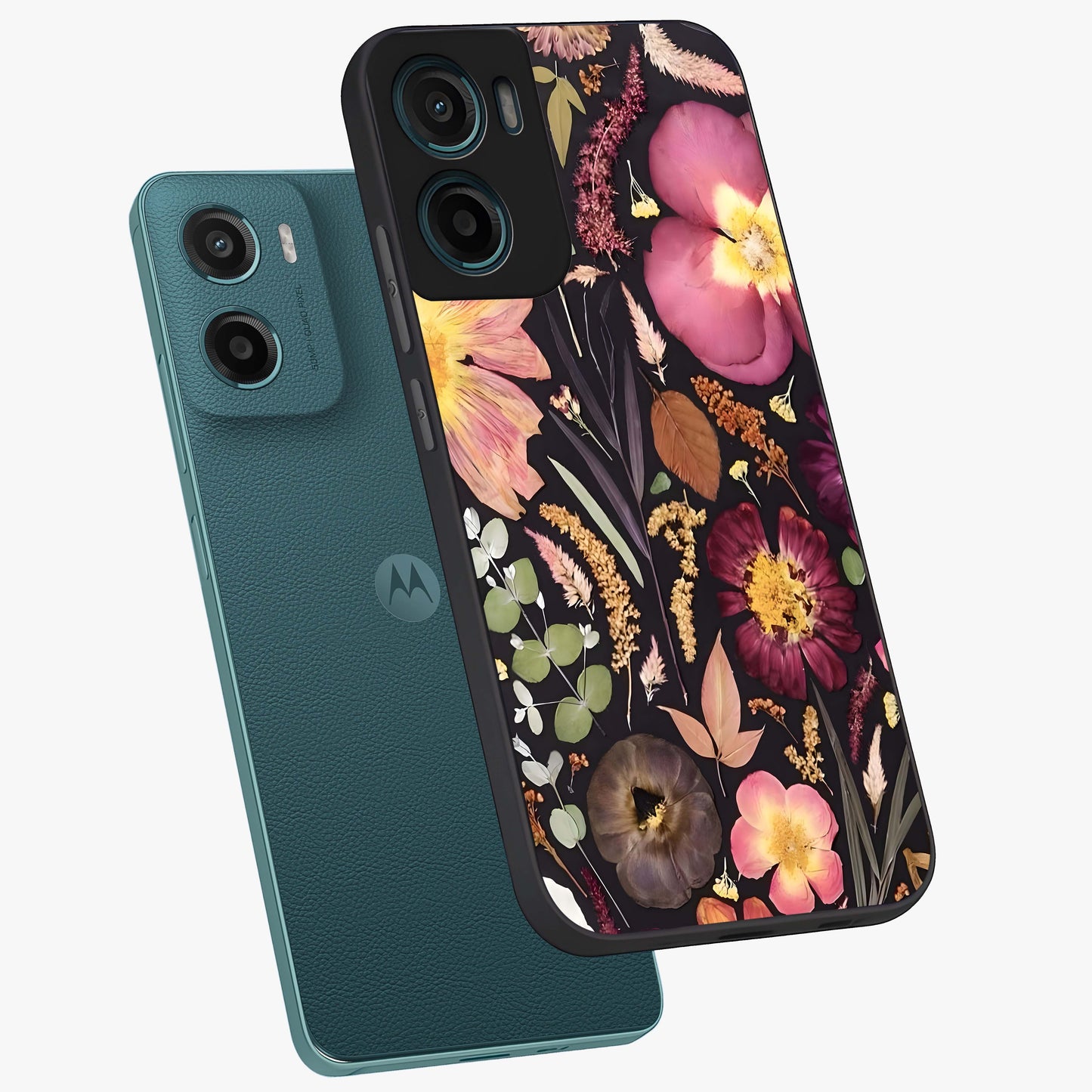 Petal Dream Tapestry Glass Case displayed in angled mockup highlighting decorative petal pattern with elegant botanical aesthetic.