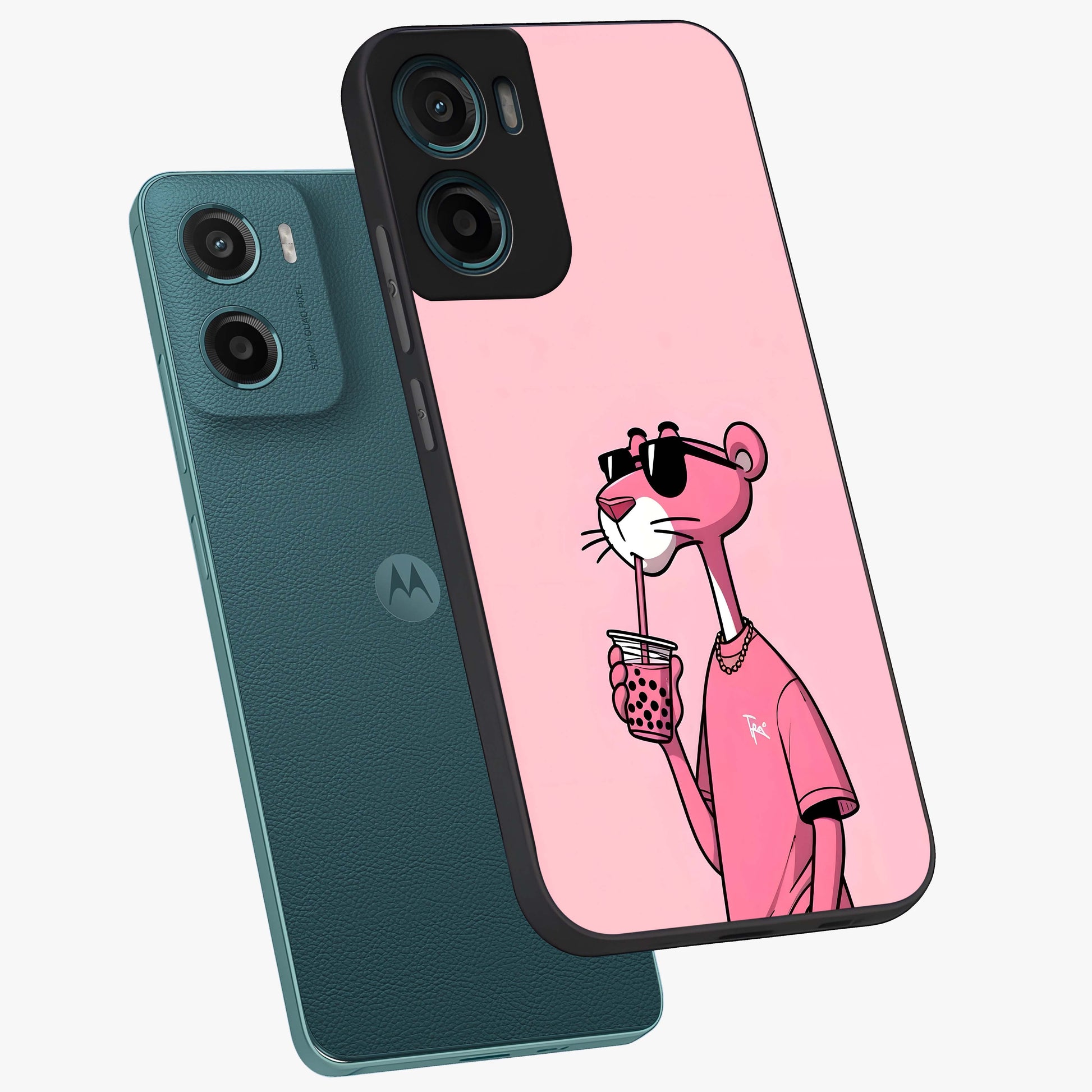 Pink Panther Glass Case displayed in angled mockup highlighting playful cartoon character design with vibrant pink aesthetic.