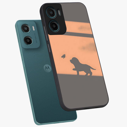 Puppy Shadow Art Glass Case displayed in angled mockup highlighting playful dog illustration with artistic shadow aesthetic.