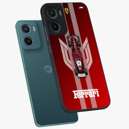 Red Ferrari F1 Vertical Glass Case displayed in angled mockup highlighting high speed racing design with bold automotive aesthetic.