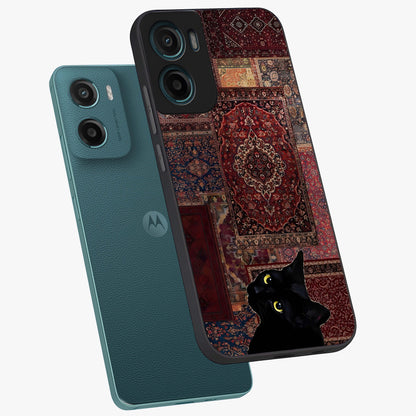 Regal Magic Cat Apple Glass Case displayed in angled mockup highlighting whimsical feline design with fantasy aesthetic.
