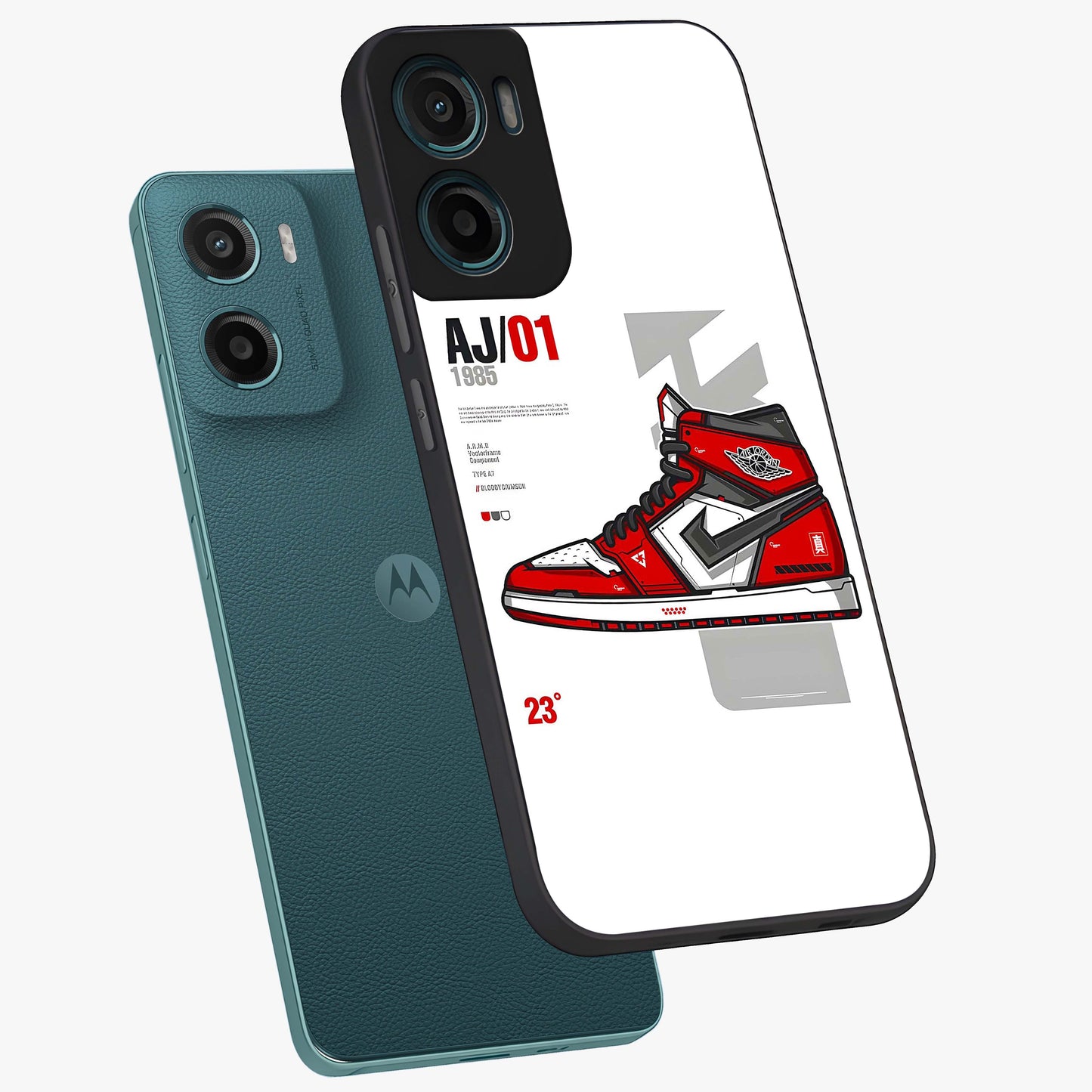 Retro Sneaker Blueprint Glass Case displayed in angled mockup highlighting detailed shoe design with sporty retro aesthetic.