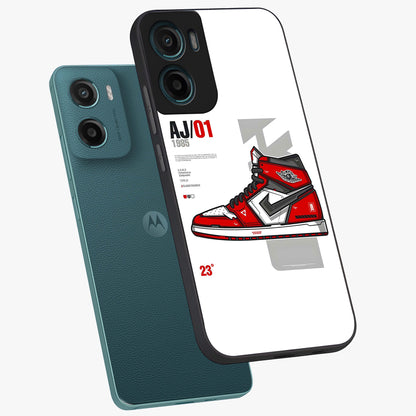 Retro Sneaker Blueprint Glass Case displayed in angled mockup highlighting detailed shoe design with sporty retro aesthetic.