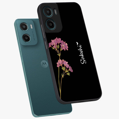 Riching Lavender Flower Custom Name Glass Case displayed in angled mockup highlighting delicate lavender flower design with custom name feature.