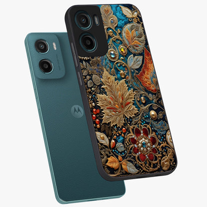 Royal Jewel Garden Glass Case displayed in angled mockup highlighting vibrant jewel inspired floral design with elegant aesthetic.
