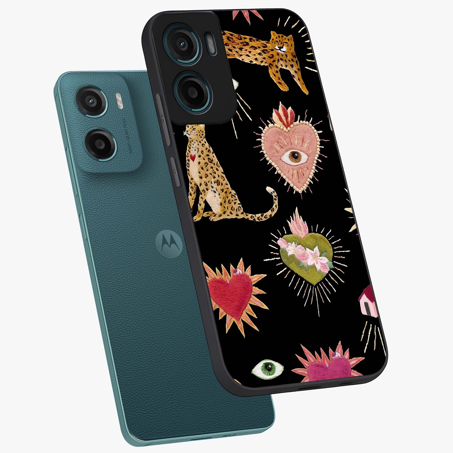 Sacred Jungle Heart Glass Case displayed in angled mockup highlighting lush tropical design with natural aesthetic style.