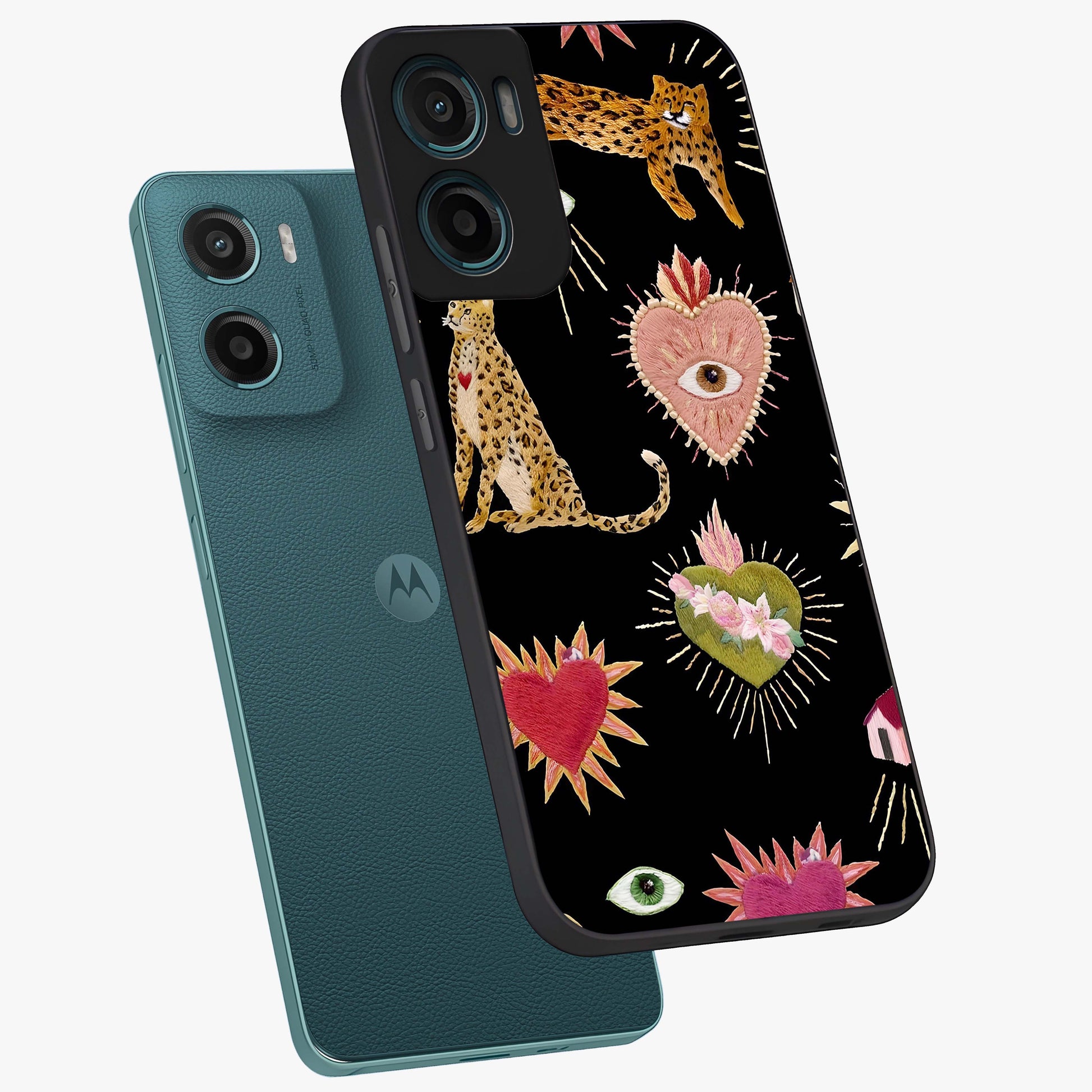 Sacred Jungle Heart Glass Case displayed in angled mockup highlighting lush tropical design with natural aesthetic style.