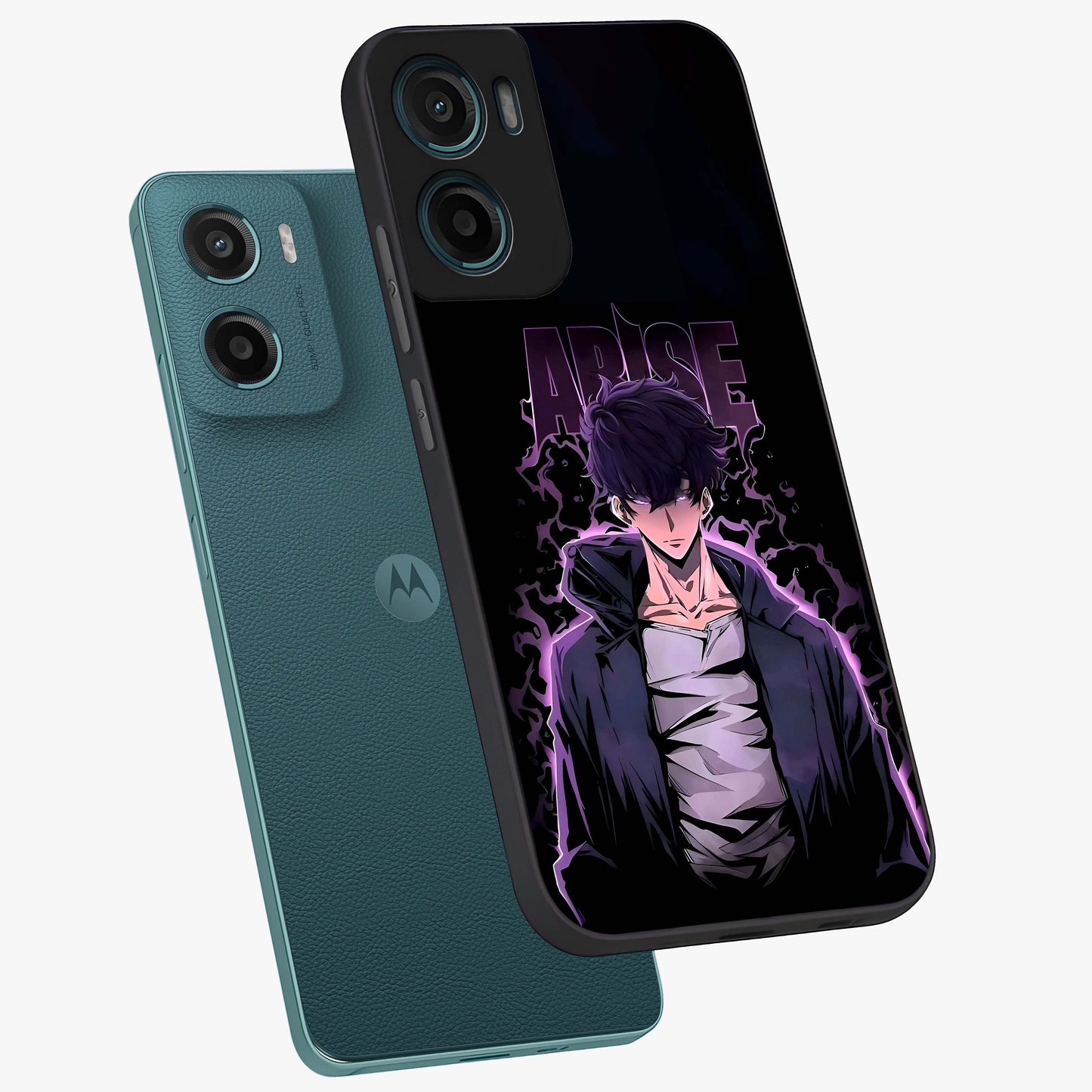 Shadow Monarch Awakening Glass Case displayed in angled mockup highlighting dramatic shadow warrior design with fantasy aesthetic.
