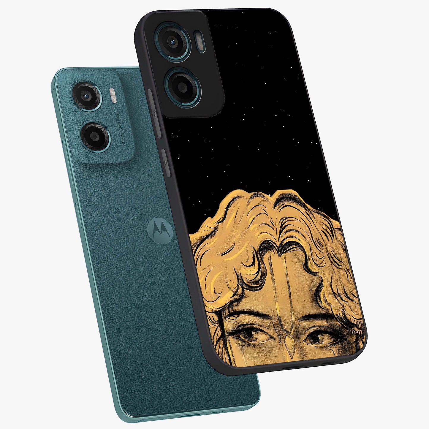 Shri Krishna Art Glass Case displayed in angled mockup highlighting spiritual Krishna illustration with divine aesthetic.