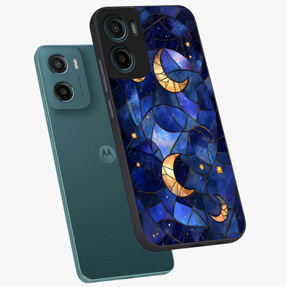 Starlit Sky Tapestry Glass Case displayed in angled mockup highlighting celestial night pattern with artistic aesthetic style.