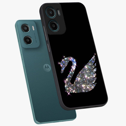 Starlit Swan Grace Glass Case displayed in angled mockup highlighting elegant swan illustration with dreamy celestial aesthetic.