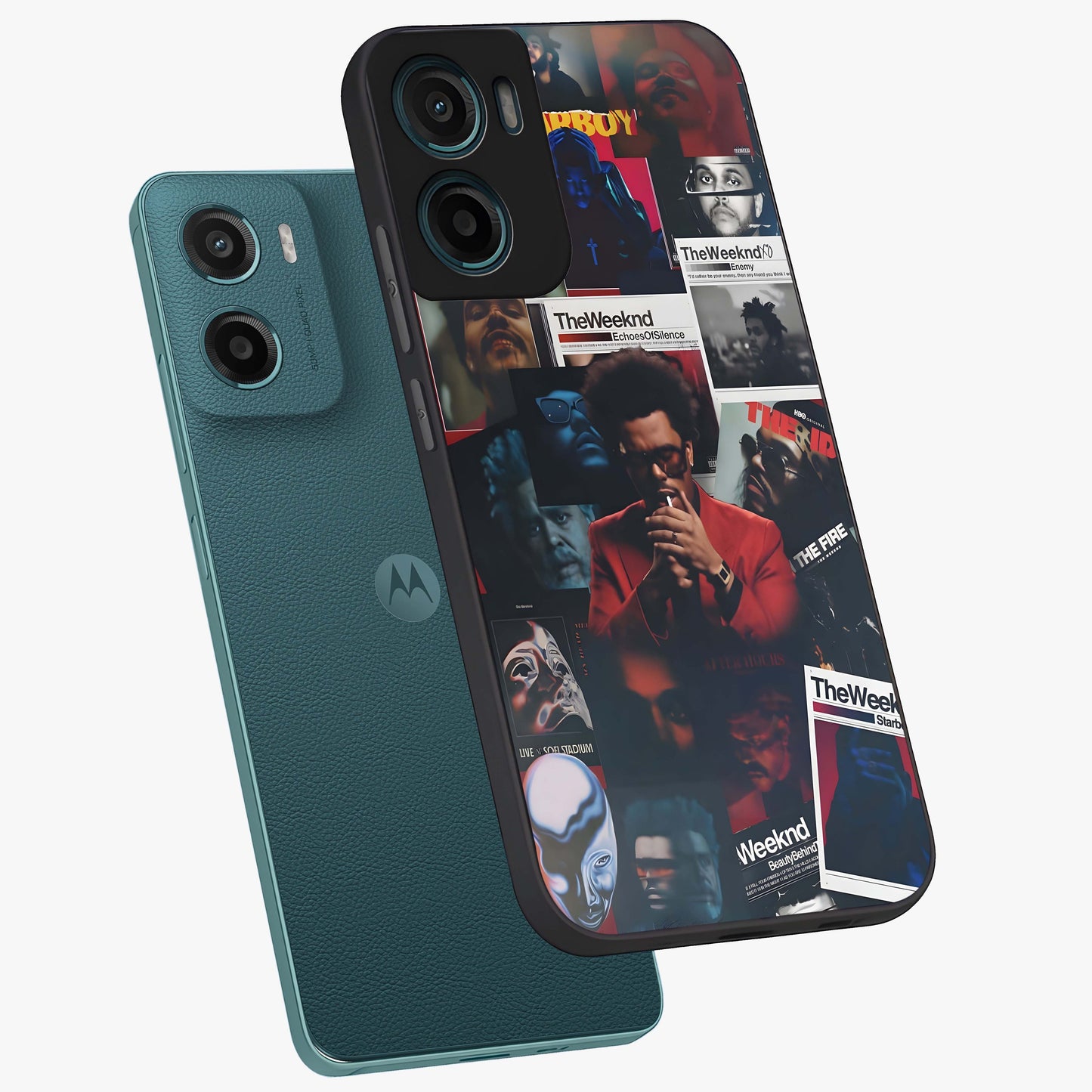 The Weeknd Glass Case displayed in angled mockup highlighting stylish pop culture inspired design with modern aesthetic.