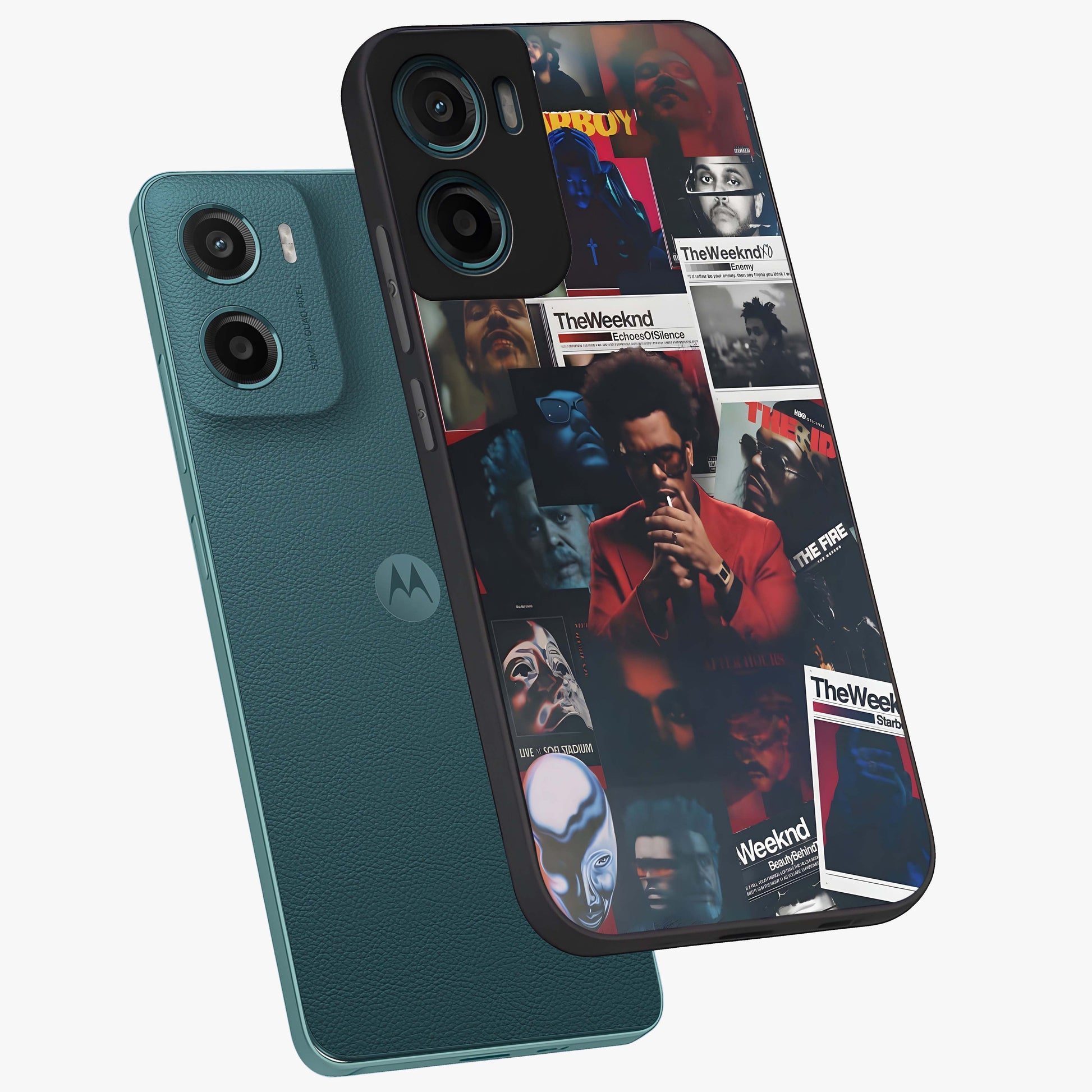 The Weeknd Glass Case displayed in angled mockup highlighting stylish pop culture inspired design with modern aesthetic.