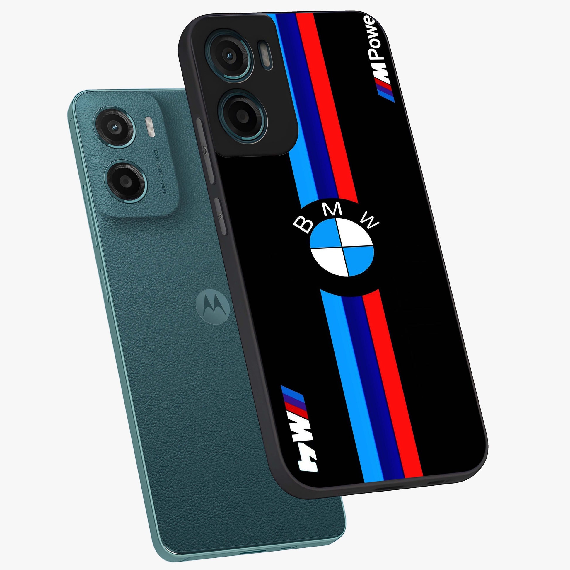 Turbo BMW Beast Glass Case displayed in angled mockup highlighting sleek racing car design with bold automotive aesthetic.