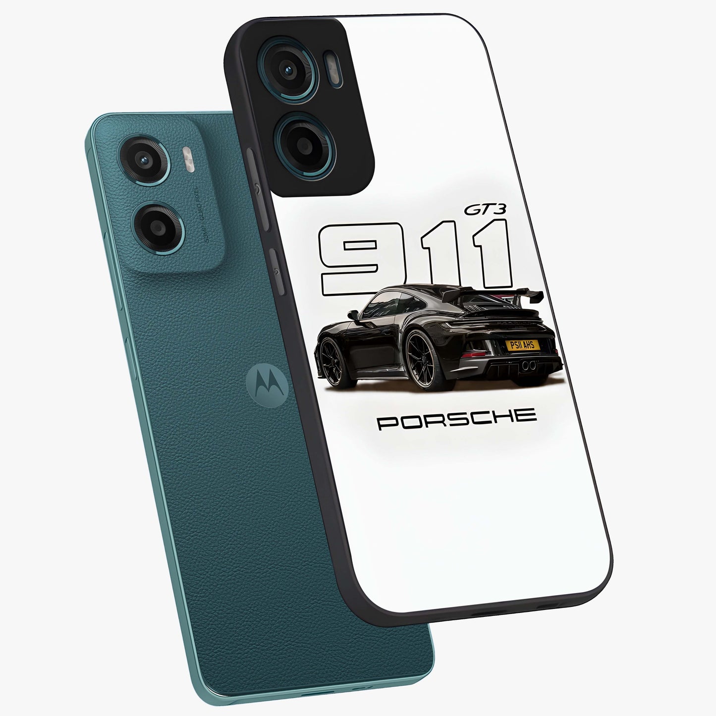 Turbo Legacy Icon Glass Case displayed in angled mockup highlighting dynamic automotive design with performance aesthetic.