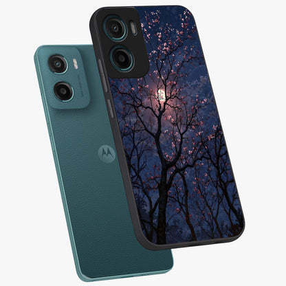 Twilight Sakura Serenade Glass Case displayed in angled mockup highlighting delicate sakura flower design with dreamy aesthetic.