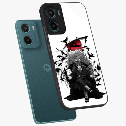Uchiha Shadow Throne Glass Case displayed in angled mockup highlighting glowing aquatic design with celestial aesthetic.
