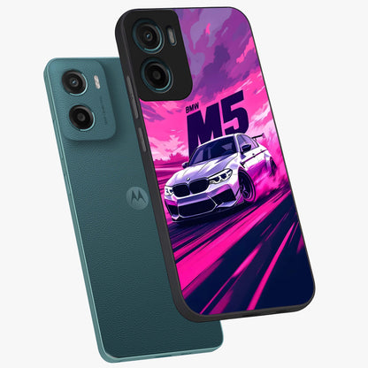 Velocity Drift Pulse Glass Case displayed in angled mockup highlighting dynamic drift design with sporty automotive aesthetic.