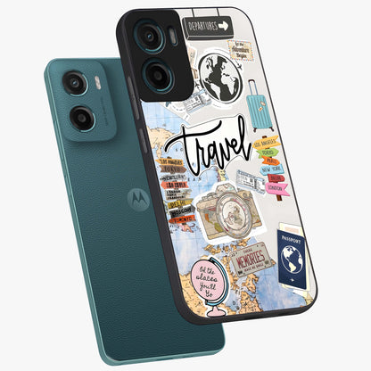 Wanderlust Journal Glass Case displayed in angled mockup highlighting adventure themed design with aesthetic travel vibe.