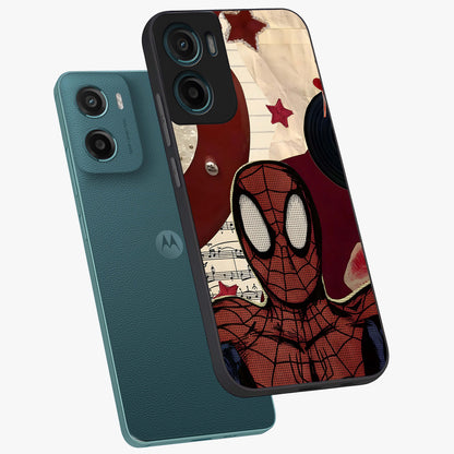 Web Warrior Vibes Glass Case displayed in angled mockup highlighting dynamic web design with comic style aesthetic.
