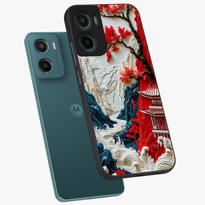 Whispers Of Sakura Waves Glass Case displayed in angled mockup highlighting flowing sakura design with soft floral aesthetic.