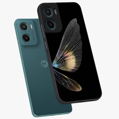 Whispers Of Wings Glass Case displayed in angled mockup highlighting soft feather design with celestial aesthetic style.