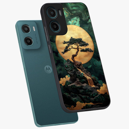 Zen Moon Rise Glass Case displayed in angled mockup highlighting peaceful lunar design with zen aesthetic style.