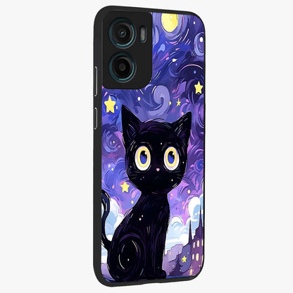 Abstract Cat Art Glass Case upright view showcasing creative feline illustration and aesthetic artistic style.