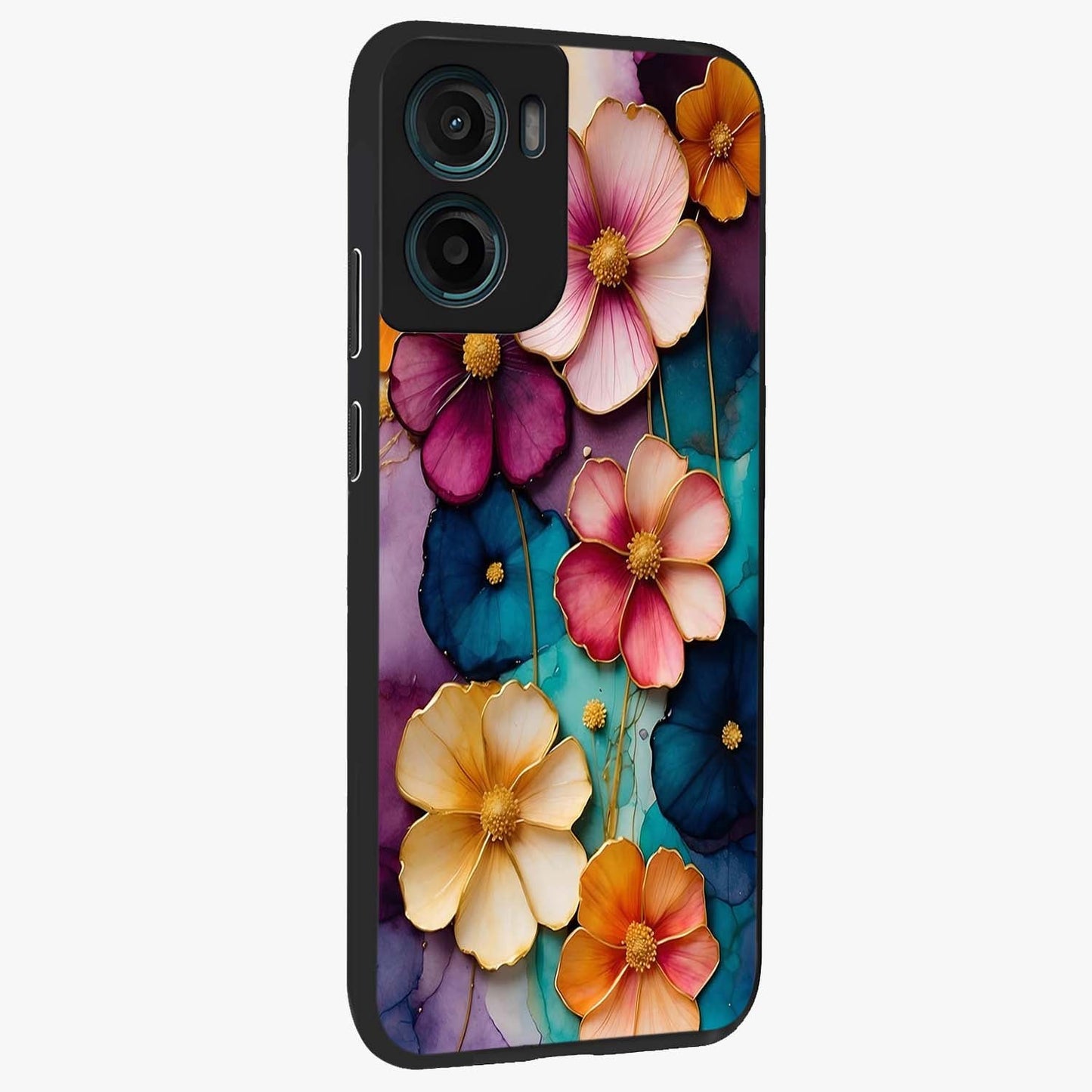 Artlyn Grace Flower Pattern Glass Case upright view showcasing graceful floral artwork with aesthetic botanical style.